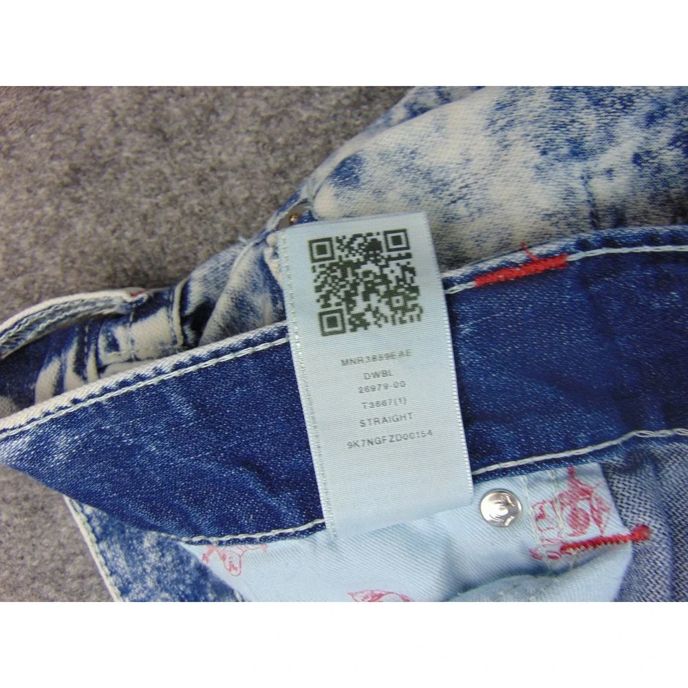 True Religion Jeans Mens 42x32 Blue Acid Wash Distressed Flap Pocket Y2K Grunge